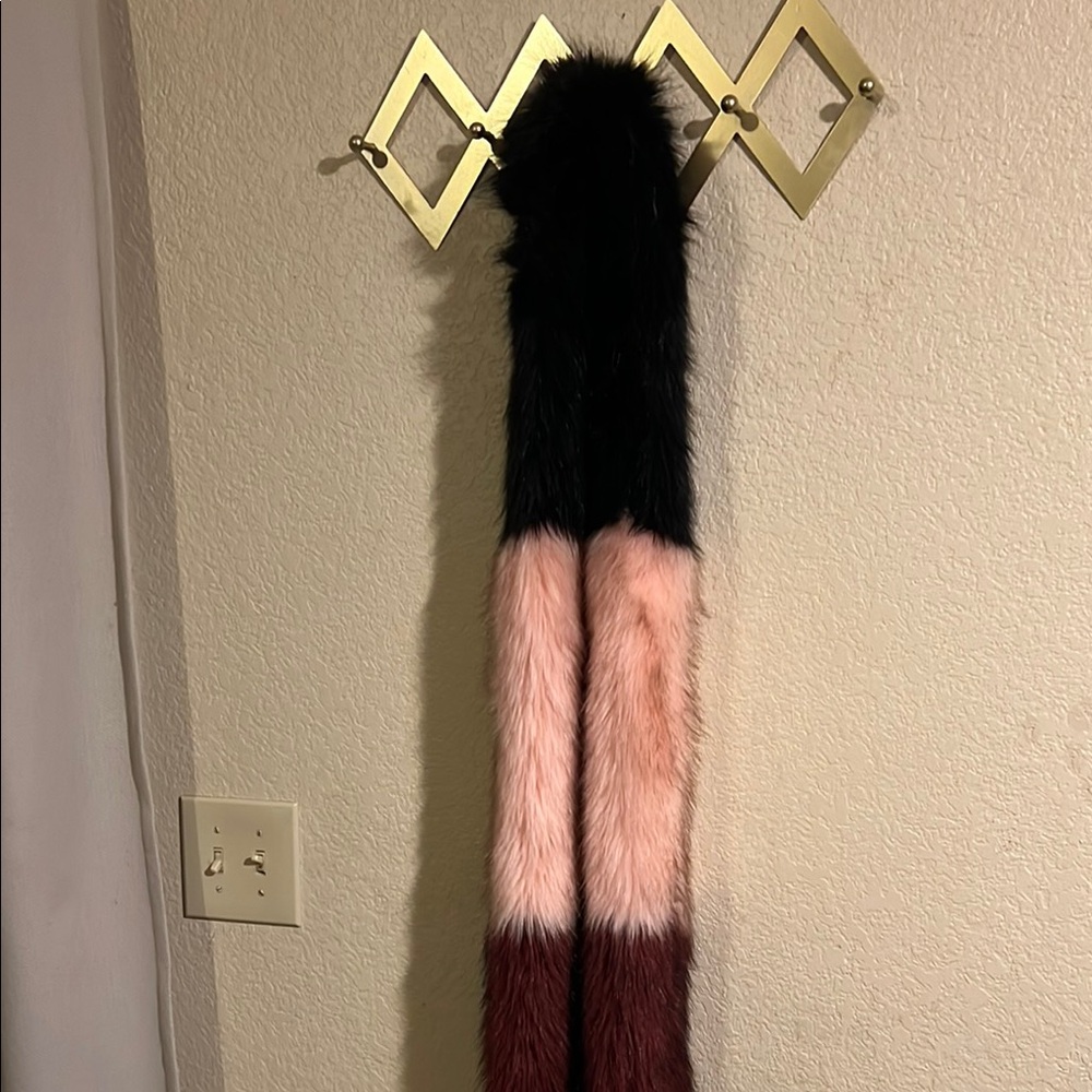 Faux Fur Scarf in Black, Pink, and Brown
